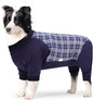 Dog Recovery Suit, Abdominal Wound After Surgery Wear, Anti Licking Bodysuit with Zipper, E-Collar & Cone Alternatives, Plaid Dog Spay Surgical Shirt Prevent Shedding(XL, Blue)