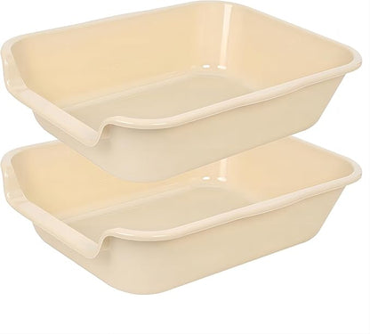 2 Pack of Extra Large Cat Litter Box (ABS Material), Low Entry Senior Litter Pen for Geriatric Kitty Big Cats, Jumbo Pet Safe Litter Boxes Tray for Pets Potty (Beach Sand, 20" L x 15.5" W)