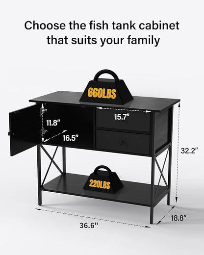 Fish Tank Stand 40 Gallon: Sturdy Aquarium Stand with Accessories Storage - Metal Tank Stands Table for 40-50 Gallon Reptile Breeder Turtle Terrarium - 36.6"x18.8" Weight Capacity 660 lbs