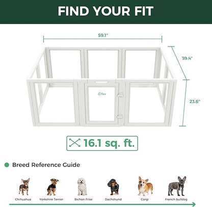 FXW AuraSpace Acrylic Indoor Unleashed Dog Playpen for Puppies and Small Dogs, 24 Inch, 10 Panels, White