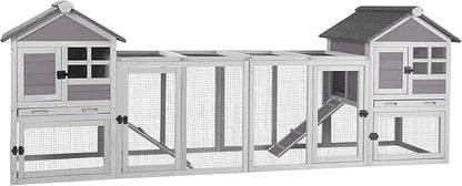 Aivituvin Rabbit Hutch Indoor Bunny Cage Outdoor with Run Chicken Coop Guinea Pig House with Waterproof Asphalt Roof,No Leakage Pull Out Tray (103.2" L x 25.2" W x 36.2" H, Grey-2 Sets)