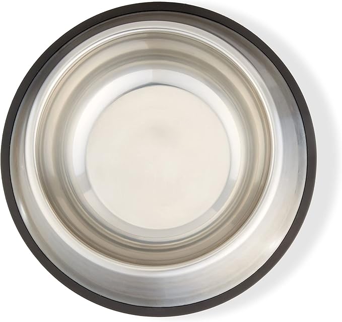 Amazon Basics Stainless Steel Non-Skid Pet Dog Water And Food Bowl, 2-Pack (10 x 2.8 Inches), Each Holds Up to 4 Cups