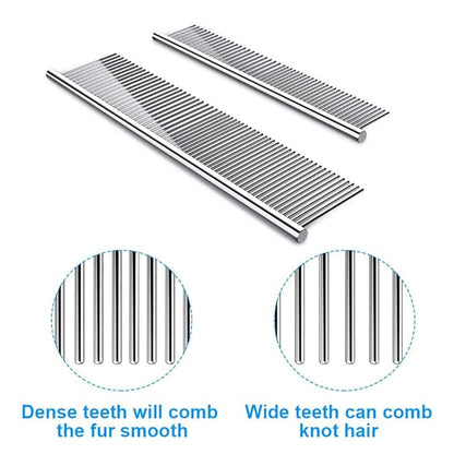 2 Pack Dog Combs with Rounded Ends Stainless Steel Teeth, Cat Comb for Removing Tangles and Knots, Professional Grooming Tool for Long and Short Haired Dog, Cat and other pets, 6.3IN/7.4IN