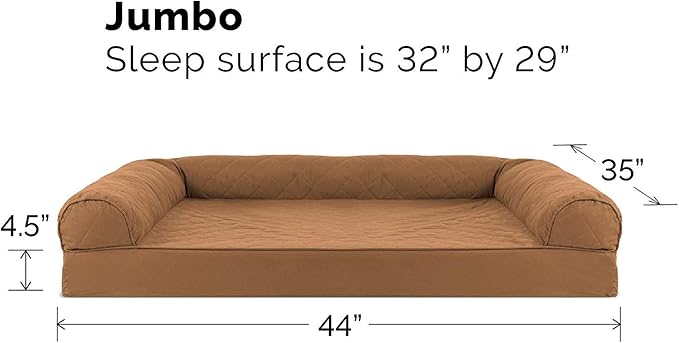 Furhaven Orthopedic Dog Bed for Large Dogs w/ Removable Bolsters & Washable Cover, For Dogs Up to 95 lbs - Quilted Sofa - Toasted Brown, Jumbo/XL