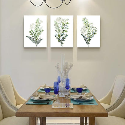 3 Pieces Framed Wall Art for Living Room Bathroom Wall Decorations Kitchen Wall decor Canvas Print decor modern Simple Bedroom Home Decoration Green leaves Poster wall paintings
