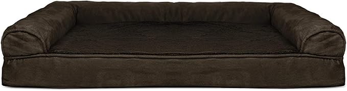 Furhaven Cooling Gel Dog Bed for Large Dogs w/ Removable Bolsters & Washable Cover, For Dogs Up to 95 lbs - Plush & Suede Sofa - Espresso, Jumbo/XL