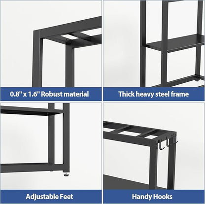 10-20 Gallon Fish Tank Stand with Storage Shelf, Aquarium Stand Measuring 24.8" W x 9.5" D x 30.1" H with Hooks,Heavy Duty Metal Turtle Reptile Tank Stand, Easy Assemble