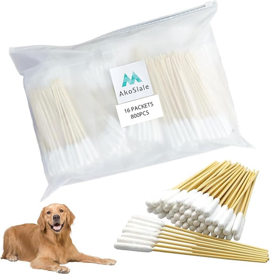 Dog Q Tips, Qtips Cotton Swabs for Dogs, 6-Inch Long Ear Cleaning Swabs, Wound Care, 800 Count, Eco-Friendly Bamboo Cotton, Pet Ear Care