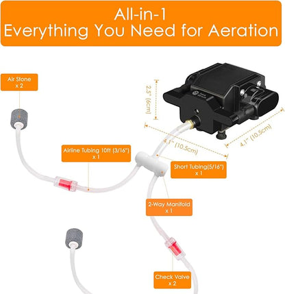 AquaMiracle 6/8/16W Quiet Fish Tank Air Pump 200/317/475GPH High Pressure Aquarium Air Pump Commercial Air Pump Pond Aerator Bubbler Hydroponics Air Pump