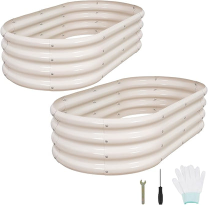 1MORE Galvanized Raised Garden Bed- Planter Garden Boxes Outdoor, Raised Beds for Gardening, 4x2x1ft Metal Garden Bed Kit for Vegetables Flower, Planter Raised Beds with Tools.White-2pack