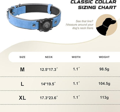 AirTag Dog Collar - Leather Dog Collar with Air Tag Holder | IPX8 Waterproof, Reflective, High - End, Adjustable Soft Padded | Dog GPS Tracker Collars Fit for Medium Large Dogs (Blue, M)
