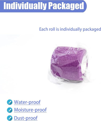9 Pack 2" x 5 Yards Self Adhesive Bandage Wrap Self Stick Wrap for Ankle, Wrist, Finger, Sports, Breathable Cohesive Vet Tape for Pets (Purple)