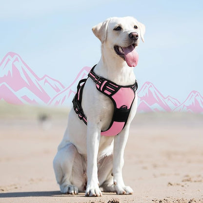 Eagloo Dog Harness for Large Dogs, No Pull Service Vest with Reflective Strips and Control Handle, Adjustable and Comfortable for Walking, No Choke Pet Harness with 2 Metal Rings, Pink, L