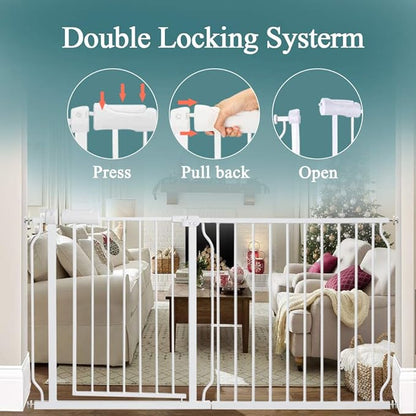 ALLAIBB Extra Wide Pressure Mounted Baby Gate Walk Through Child Kids Safety Toddler Tension White Long Large Pet Dog Gates with Extension for doorways Kitchen (76.38"-81.10"/194-206cm)