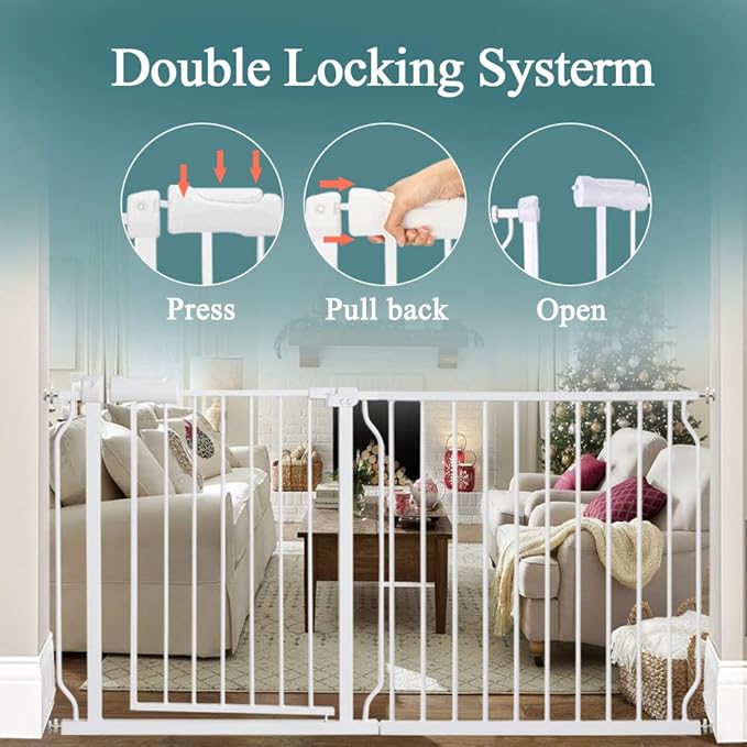 ALLAIBB Extra Wide Pressure Mounted Baby Gate Walk Through Child Kids Safety Toddler Tension White Long Large Pet Dog Gates with Extension for doorways Kitchen (52.76-57.48"/134-146cm)