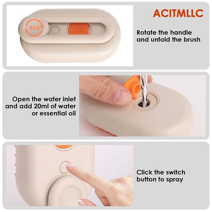 4 in 1 Cat Steam Brush for Shedding, Cleaning, Massage & Smooth, USB Rechargeable Pet Spray Hair Removal Comb, for Indoor Long/Short Haired Cats & Dogs (White)