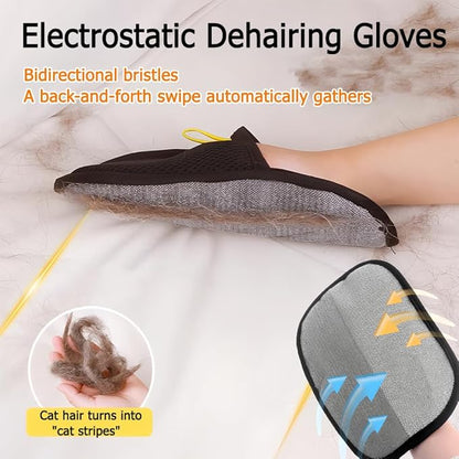 Double-Sided Pet Hair Removal Gloves - Reusable Static Removal Grooming Gloves for Dogs & Cats, Efficient Fur Removal Tool for Furniture, Carpet, Car Seats, Sofa, Bedding & Clothes (2 Pack)