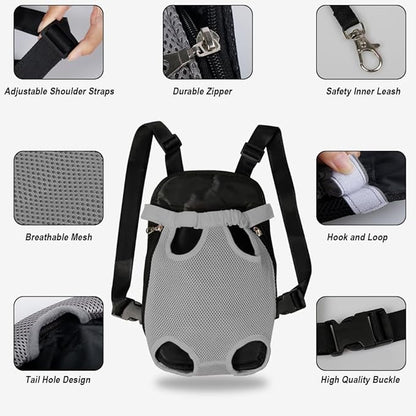 FEimaX Dog Carrier Backpack Pet Legs Out Front Cat Travel Bag, Adjustable Puppy Backpacks Carriers Hands-Free for Small Medium Dogs Cats Hiking Traveling Camping Daily Walking (Medium, Grey)
