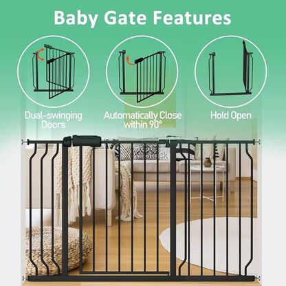 ALLAIBB Extra Wide Pressure Mounted Baby Gate Walk Through Child Kids Safety Toddler Tension Black Long Large Pet Dog Gates with Extension for doorways Kitchen (62.20-71.26"/158-181cm, Black)