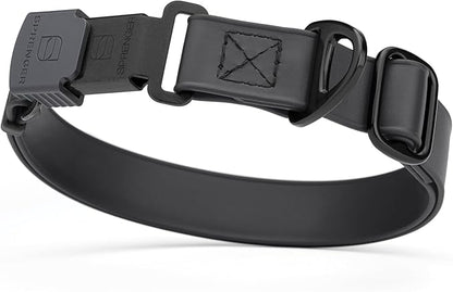 Dogline Biothane Waterproof Dog Collar with Herm Sprenger Stainless Steel Quick Release Buckle – Heavy Duty Tactical Durable Collar for Dogs – Comfortable and Safe Pet Collar, W 3/4" L 12-19", Black