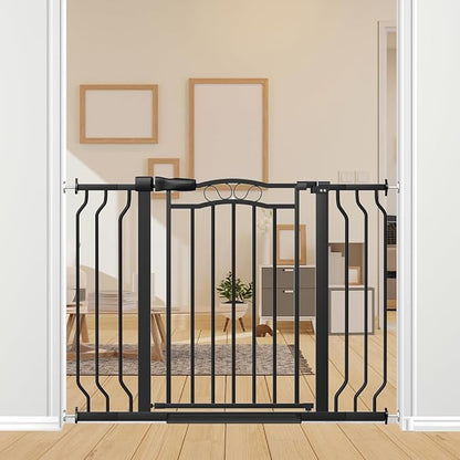 29.5-43.7" Wide Baby Gate for Stairs No Drilling, 30" Tall Metal Pet Baby Safety Gates with Expansion Kit, Press Mounted Pet Gate Indoor for Kids, Walk Through Dog Gates for Doorways, Black
