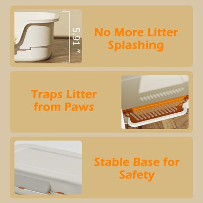 Extea Large Cat Litter Box with High Sides,Cat Boxes for Indoor Cats,Cat Litter Pan for Kitty,Litter Box with Low Entry,Easy to Clean,Anti-Splashing,23.6" x15.7" x6.2" (White)