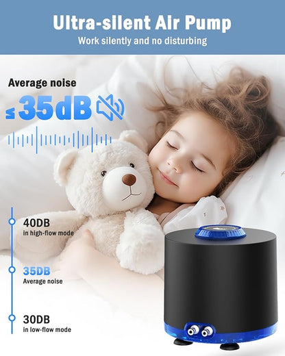 AQQA Aquarium Air Pump, Quiet Powerful Fish Tank Air Pump 3W/6W/10W with Stainless Steel Dual Outlet, Adjustable Oxygen Aerator Pump with Air Stone Bubbler for Fish Tank Up to 200 Gallon 10W (Tubby)