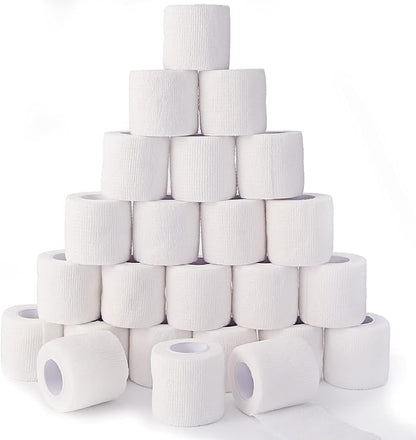 24 Pack White Self Adhesive Bandage, 2” x 5 Yards Medical Wrap, Cohesive Bandage Wrap, White Tape Baseball, Self Stick Bandage Tpae, First Aid Gauze for Ankle, Leg, Arm