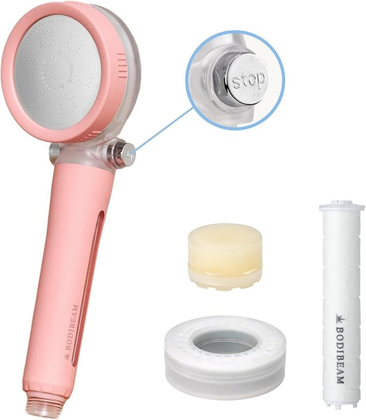 Filtered Handheld Shower Head with Vitamin C & Sediment Filter, High Pressure Water Flow, Water Saving, Reduces Chlorine for Dry Skin & Hair, On/Off Switch, Made in Korea, Spa-Like Shower- Peony Pink