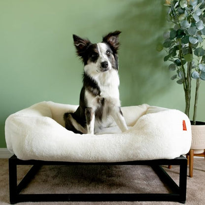 FUZI Luxury Aesthetic Dog Bed with Extra Cover for Large Dogs, Washable Pet Couch, Pet Bed with Sides, Non-Slip Bottom, Soft and Durable Calming Dog Bed, Faux Fur, Large 35.6x28.5x9.5 Soft White