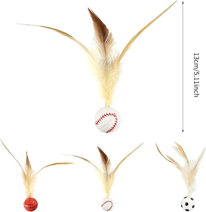 6 Pcs Feather Ball Cat Toy,Interactive Feather Bouncy Ball Toy Set for Cats,Mini and Elastic,Suitable for Pets to Play Indoors and Outdoors