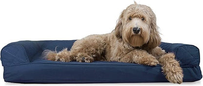 Furhaven Cooling Gel Dog Bed for Large/Medium Dogs w/ Removable Bolsters & Washable Cover, For Dogs Up to 55 lbs - Quilted Sofa - Navy (Blue), Large