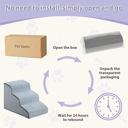 Dog Stairs for Small Dogs, 2-Steps Dog Ramp for Couch, Pet Stairs with Highly Supportive Foam and Non-Slip Bottom, Pet Steps for Cat & Doggie (High 11.8 Inch)