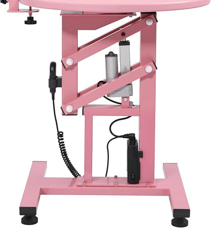 Electric Hydraulic Lift Pet Dog Grooming Table, 24Inch Grooming Desktop for Small Dogs, with Overhead Arm, Wireless Remote, Tool Organizer, Pink