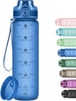 32oz Motivational Water Bottles with Time Marker & Fruit Strainer, Transparent Gradient Color Water Bottle with Times to Drink, Leakproof & BPA Free, Reusable Bottle with Strap (No Straw)
