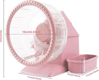 4 in 1 Silent Large Hamster Wheel Multifunctional Hamster Running Wheel Quite Running Spinner Wheel Accessories with Food Bowl Water Bottle for Hamsters Dwarf Gerbil (Pink)