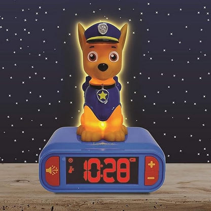 Lexibook - Paw Patrol Chase Digital Alarm Clock with Night Light - Snooze Function - Dog Sound Effects - for Children/Kids - Luminous Clock with Chase, Blue/Red - RL800PA