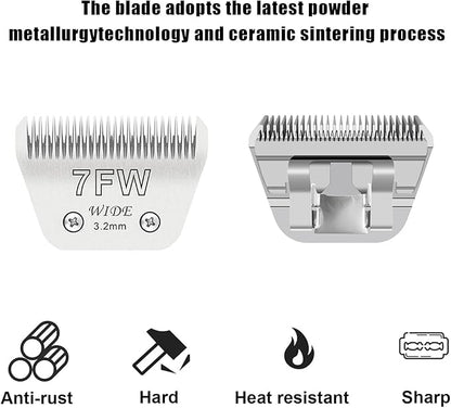 2PCS 7FW Wide Blades for Dog Grooming Blades Compatible with Andis,Oster A5,Wahl km10 Dog Clippers,Size-#7FW, 1/8-Inch Cut Length (3.2mm)(2pcs #7FW)