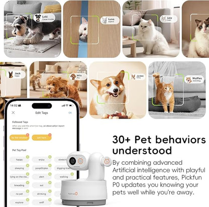 AI Dog Camera, Smart Security Camera Indoor with Phone App [Pet Recognition, Daily Activity Analysis & Motion Tracking] Cat Cam 5MP HD, 360° View, 2-Way Audio, Night Vision, 5G WiFi