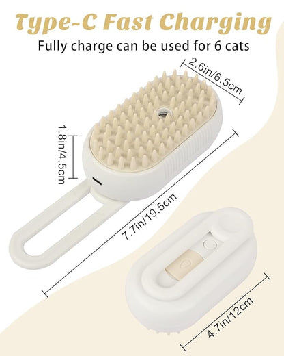6 in 1 Cat Steam Brush for Shedding, Portable Anti-Static Grooming Comb for Cats & Dogs, Steam Misting Water Brush, Self-Cleaning Pet Hair Remover, Indoor Cat Spray Brushes for Cats & Dogs