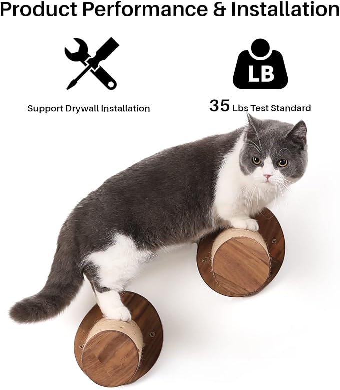 FUKUMARU Cat Wall Furniture, 11.8 Inch Cats Shelves for Drywall, Walnut Wood Kitten Stairs for Wall Mounted with Jute Scratching Kittens Steps, 2 of Pack