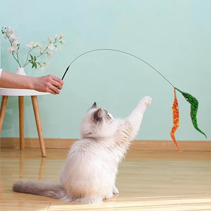 24 PCS Cat Worm Toy Zebra Print Feather Worm Teaser Refills Attachment Cute Cat Wand Replacement Interactive Wand Accessories for Fishing Pole Toy Teaser for Indoor Cats Kitten
