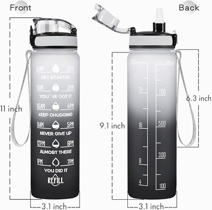 Enerbone Water Bottle, Leakproof BPA & Toxic Free, Motivational Water Bottle with Times to Drink and Straw, Fitness Sports Water Bottle with Strap for Office, Gym, Outdoor Sports