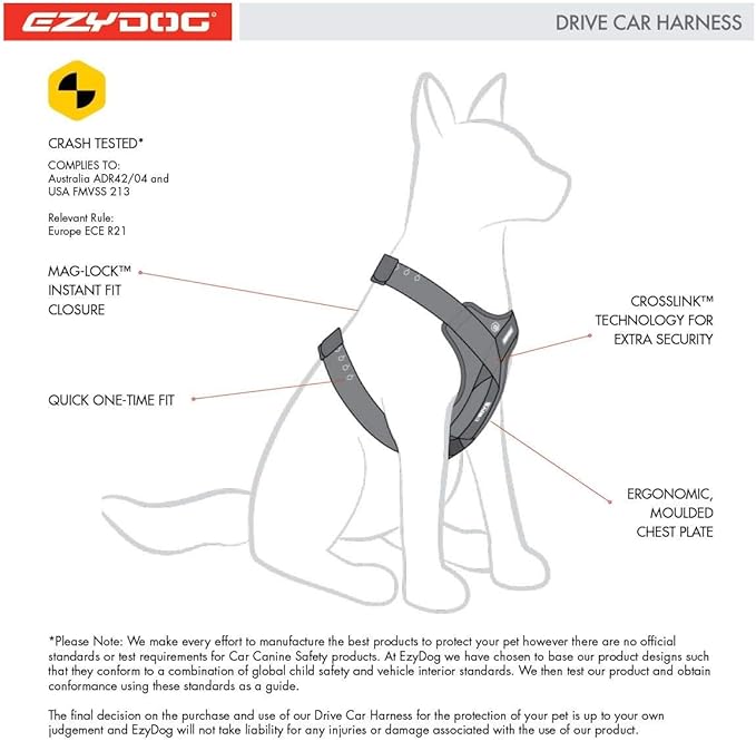 EzyDog Drive Dog Car Harness – Crash Tested and Certified (US-FMVSS 213) Dog Seat Belt Harness for Safe Travel, Adjustable with Padded Comfort (Large)