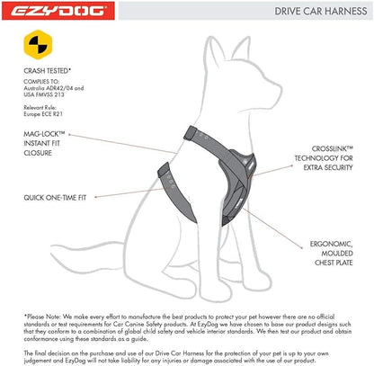 EzyDog Drive Dog Car Harness – Crash Tested and Certified (US-FMVSS 213) Dog Seat Belt Harness for Safe Travel, Adjustable with Padded Comfort (Large)