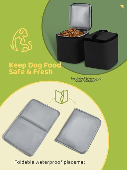 Dog Travel Bag, 25L Airline Approved Dog Travel Backpack for Pet Travel Accessories with 2 Food Storage Containers, 2 Foldable Bowls for Short Trips, Black