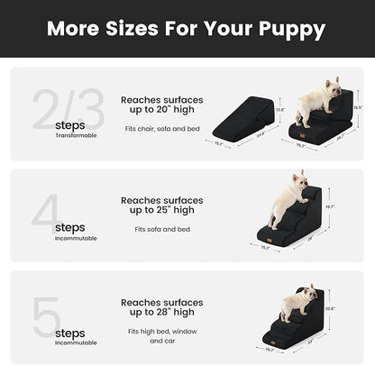 Gardner Pet Dog Stairs for Small Dogs 19.7" H, 4-Step Black Curved Pet Stairs, Dog Steps for High Bed (18-24 in), Couch with Durable Non-Slip Waterproof Fabric Cover and CertiPUR-US Certified Foam