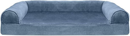 Furhaven Cooling Gel Dog Bed for Large/Medium Dogs w/ Removable Bolsters & Washable Cover, For Dogs Up to 55 lbs - Faux Fur & Velvet Sofa - Harbor Blue, Large