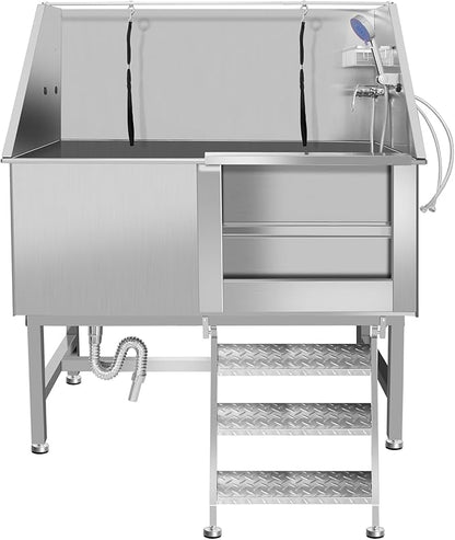 Dog Washing Station 38'' Stainless Steel Pet Grooming Tub for Large Dogs Over-Size Professional Dog Grooming Bathtub Station Wash Shower Sink Pet Grooming Bathtub Station