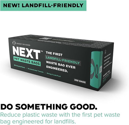 Doggy Do Good Next Pet Waste Bags, Landfill Friendly Recycled Plastic Unscented Dog Poop Bags for Dogs, Thick & Leakproof, Strong, Earth Friendly Poop Bags, 300 Count